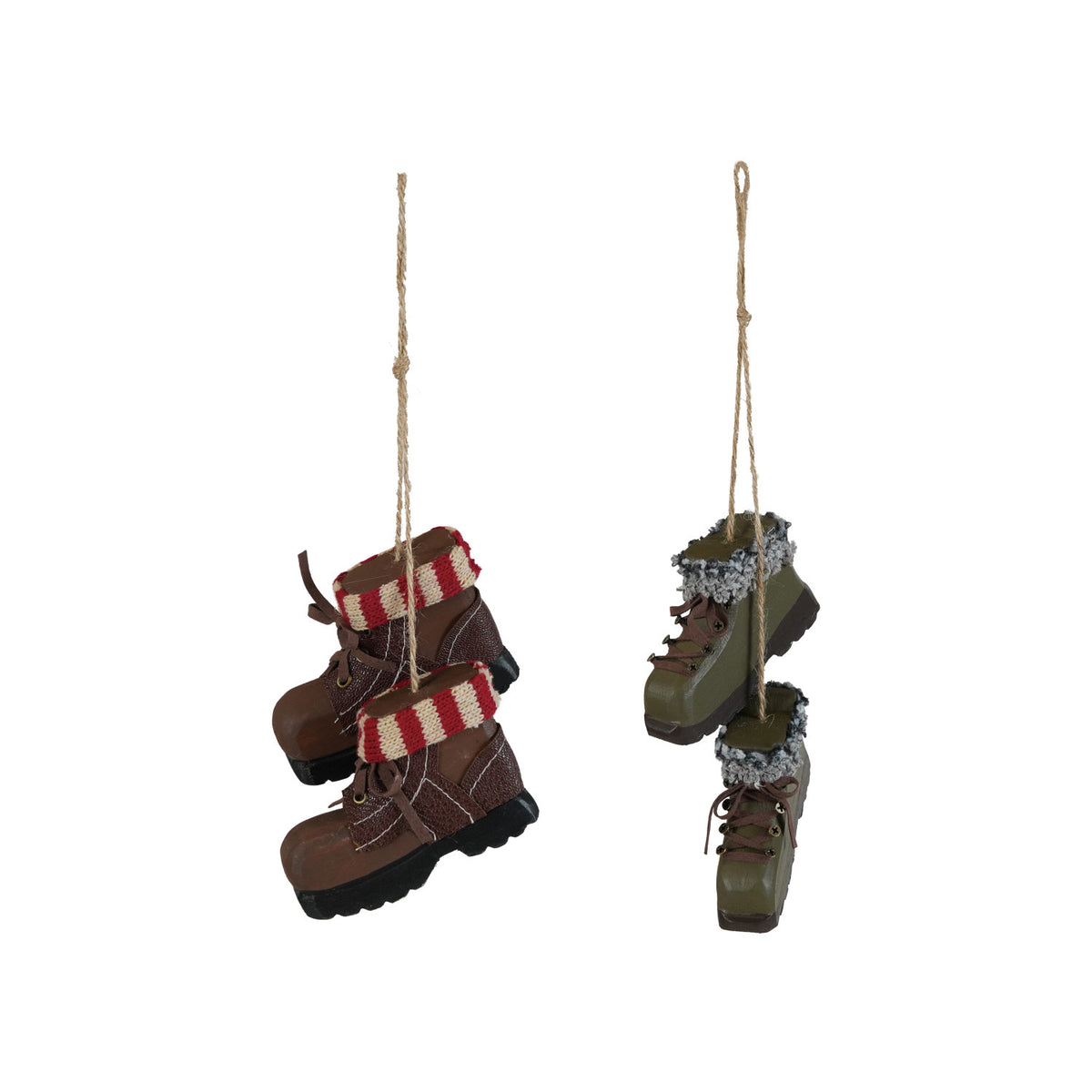 Wood & Knit Fabric Pair of Hiking Boots Ornament